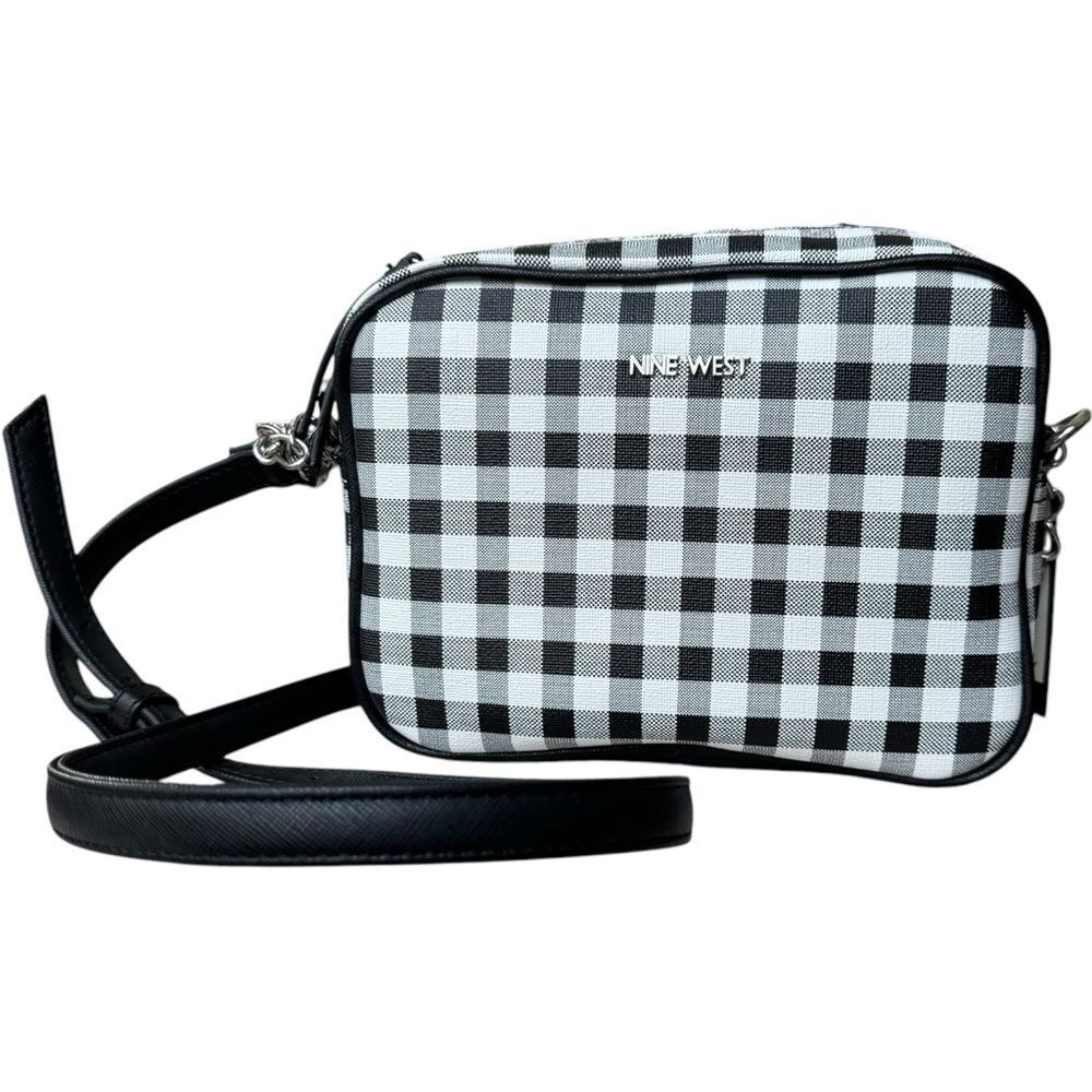 Nine West Black and White Checkered Zip Bag Purse. NEW.